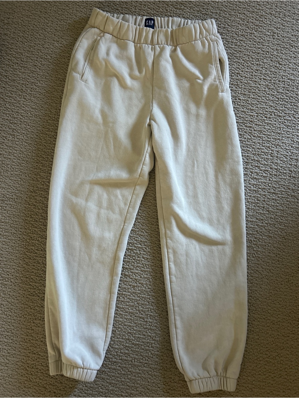 GAP Beige Cream Fleece Joggers High Rise Elastic Waist